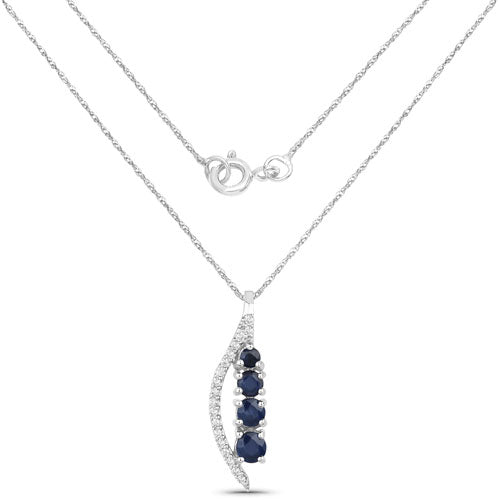 Bids.com 0.40 Carat Genuine Blue Sapphire and White Diamond 14K White Gold Pendant Pendants White Smoke