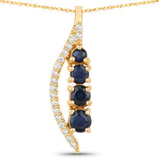 Bids.com 0.40 Carat Genuine Blue Sapphire and White Diamond 14K Yellow Gold Pendant Pendants White Smoke Default Title