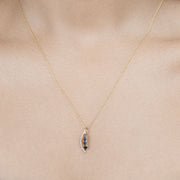 Bids.com 0.40 Carat Genuine Blue Sapphire and White Diamond 14K Yellow Gold Pendant Pendants Gray