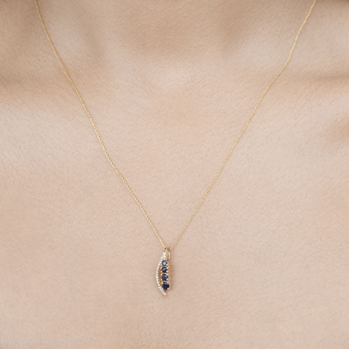 Bids.com 0.40 Carat Genuine Blue Sapphire and White Diamond 14K Yellow Gold Pendant Pendants Gray