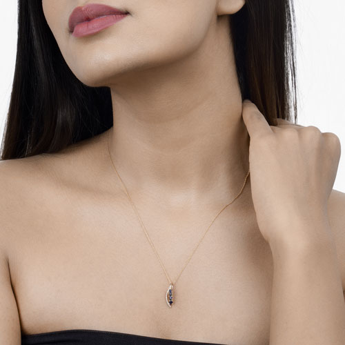 Bids.com 0.40 Carat Genuine Blue Sapphire and White Diamond 14K Yellow Gold Pendant Pendants Tan
