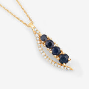 Bids.com 0.40 Carat Genuine Blue Sapphire and White Diamond 14K Yellow Gold Pendant Pendants White Smoke