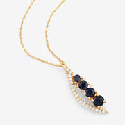 Bids.com 0.40 Carat Genuine Blue Sapphire and White Diamond 14K Yellow Gold Pendant Pendants White Smoke
