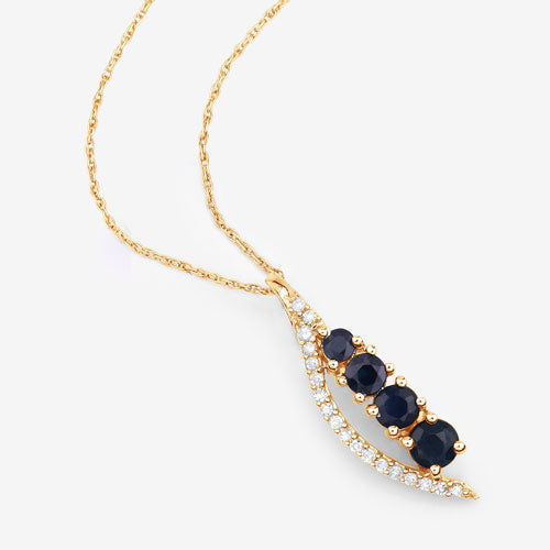 Bids.com 0.40 Carat Genuine Blue Sapphire and White Diamond 14K Yellow Gold Pendant Pendants White Smoke