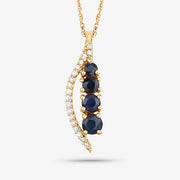 Bids.com 0.40 Carat Genuine Blue Sapphire and White Diamond 14K Yellow Gold Pendant Pendants White Smoke