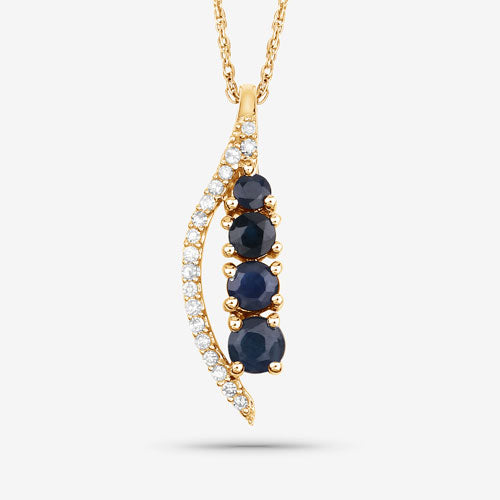 Bids.com 0.40 Carat Genuine Blue Sapphire and White Diamond 14K Yellow Gold Pendant Pendants White Smoke
