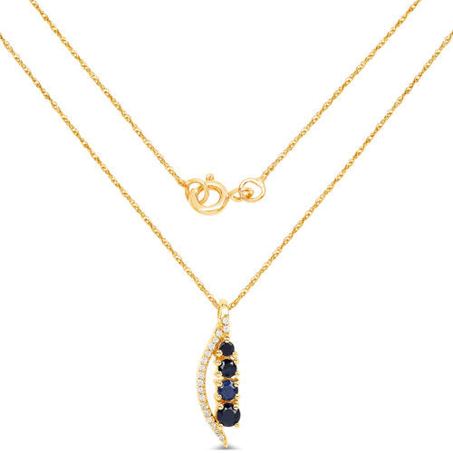 Bids.com 0.40 Carat Genuine Blue Sapphire and White Diamond 14K Yellow Gold Pendant Pendants White Smoke