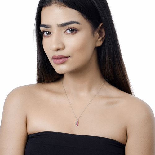 Bids.com 0.43 Carat Genuine Ruby and White Diamond 14K White Gold Pendant Pendants White Smoke