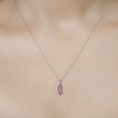 Bids.com 0.43 Carat Genuine Ruby and White Diamond 14K White Gold Pendant Pendants Gray