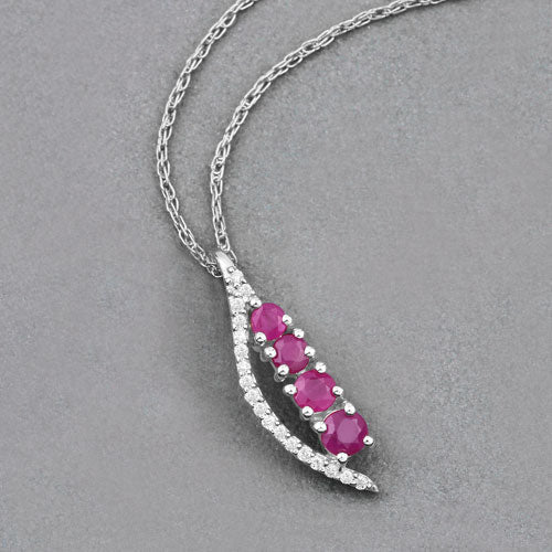 Bids.com 0.43 Carat Genuine Ruby and White Diamond 14K White Gold Pendant Pendants Dark Gray