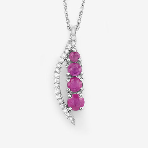 Bids.com 0.43 Carat Genuine Ruby and White Diamond 14K White Gold Pendant Pendants White Smoke