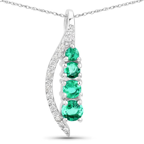 Bids.com 0.34 Carat Genuine Zambian Emerald and White Diamond 14K White Gold Pendant Pendants White Smoke Default Title
