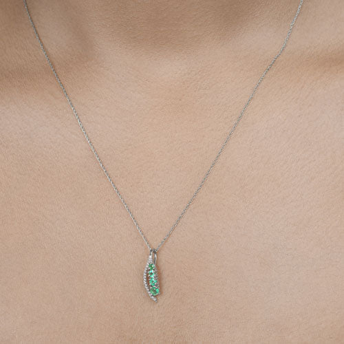 Bids.com 0.34 Carat Genuine Zambian Emerald and White Diamond 14K White Gold Pendant Pendants Tan