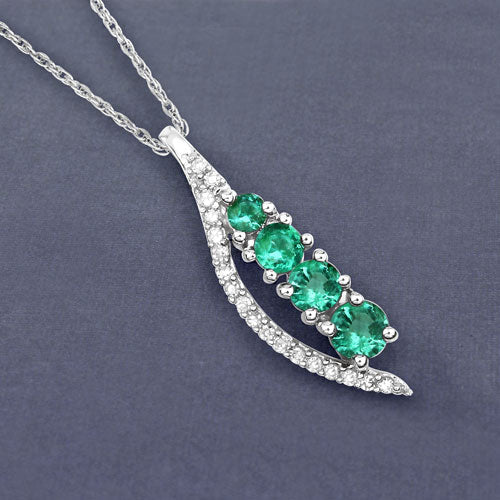 Bids.com 0.34 Carat Genuine Zambian Emerald and White Diamond 14K White Gold Pendant Pendants Dim Gray