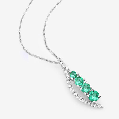 Bids.com 0.34 Carat Genuine Zambian Emerald and White Diamond 14K White Gold Pendant Pendants White Smoke