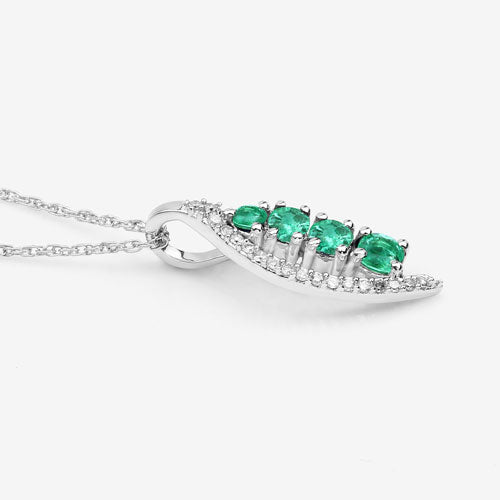 Bids.com 0.34 Carat Genuine Zambian Emerald and White Diamond 14K White Gold Pendant Pendants White Smoke