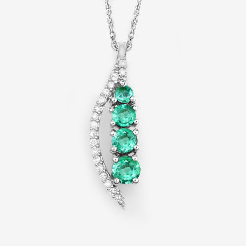 Bids.com 0.34 Carat Genuine Zambian Emerald and White Diamond 14K White Gold Pendant Pendants White Smoke