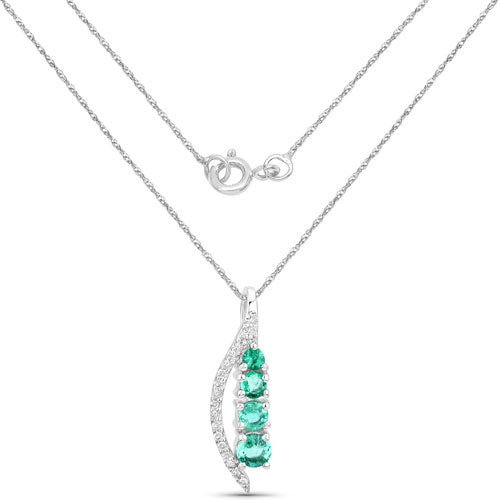 Bids.com 0.34 Carat Genuine Zambian Emerald and White Diamond 14K White Gold Pendant Pendants White Smoke