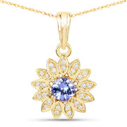 Bids.com 0.31 Carat Genuine Tanzanite and White Diamond 14K Yellow Gold Pendant Pendants White Smoke Default Title