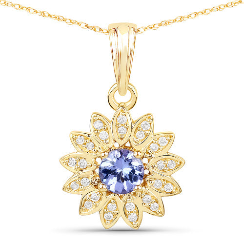 Bids.com 0.31 Carat Genuine Tanzanite and White Diamond 14K Yellow Gold Pendant Pendants White Smoke Default Title