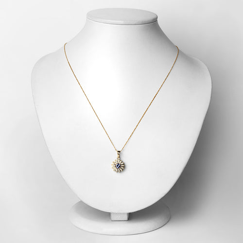 Bids.com 0.31 Carat Genuine Tanzanite and White Diamond 14K Yellow Gold Pendant Pendants Lavender