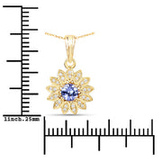 Bids.com 0.31 Carat Genuine Tanzanite and White Diamond 14K Yellow Gold Pendant Pendants White Smoke