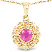 Bids.com 0.59 Carat Genuine Ruby and White Diamond 14K Yellow Gold Pendant Pendants White Smoke Default Title