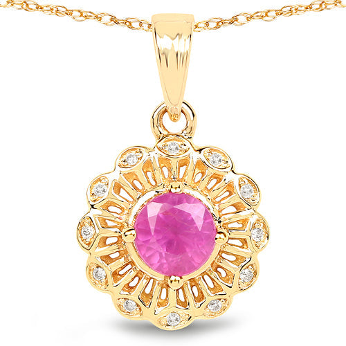 Bids.com 0.59 Carat Genuine Ruby and White Diamond 14K Yellow Gold Pendant Pendants White Smoke Default Title
