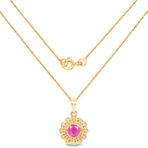 Bids.com 0.59 Carat Genuine Ruby and White Diamond 14K Yellow Gold Pendant Pendants White Smoke