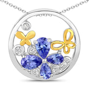 Bids.com 1.33 Carat Genuine Tanzanite and White Topaz .925 Sterling Silver Pendant Pendants White Smoke One