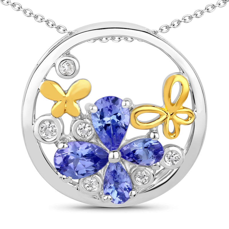Bids.com 1.33 Carat Genuine Tanzanite and White Topaz .925 Sterling Silver Pendant Pendants White Smoke One