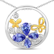 Bids.com 1.33 Carat Genuine Tanzanite and White Topaz .925 Sterling Silver Pendant Pendants White Smoke size 18.00
