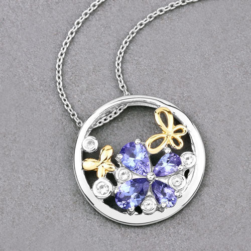 Bids.com 1.33 Carat Genuine Tanzanite and White Topaz .925 Sterling Silver Pendant Pendants Dark Gray One,size 18.00