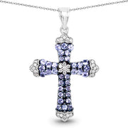 Bids.com 1.84 Carat Genuine Tanzanite and White Zircon .925 Sterling Silver Pendant Pendants White Smoke Default Title