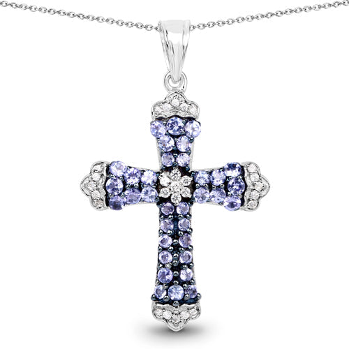Bids.com 1.84 Carat Genuine Tanzanite and White Zircon .925 Sterling Silver Pendant Pendants White Smoke Default Title