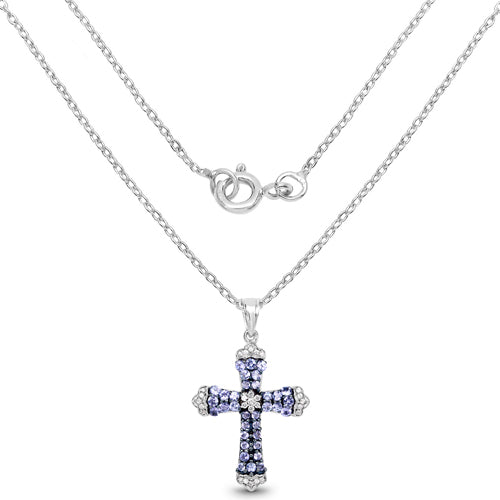 Bids.com 1.84 Carat Genuine Tanzanite and White Zircon .925 Sterling Silver Pendant Pendants White Smoke