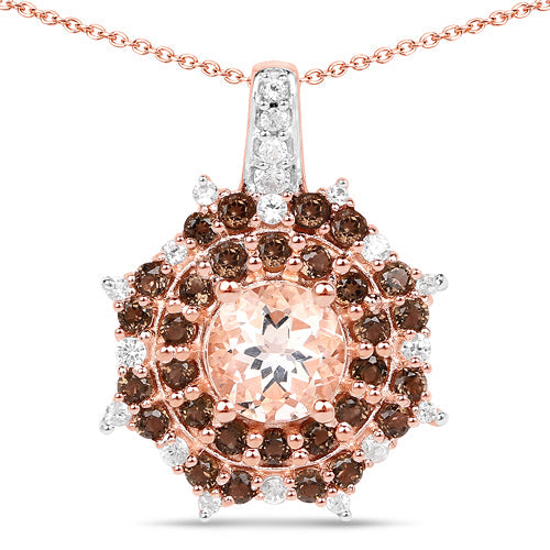Bids.com 18K Rose Gold Plated 1.61 Carat Genuine Morganite, Smoky Quartz and White Zircon .925 Sterling Silver Pendant Pendants White Smoke Default Title