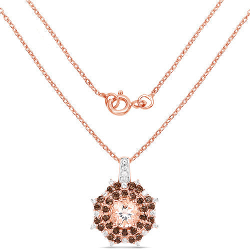 Bids.com 18K Rose Gold Plated 1.61 Carat Genuine Morganite, Smoky Quartz and White Zircon .925 Sterling Silver Pendant Pendants White Smoke