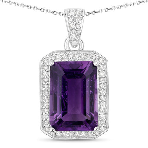 Bids.com 5.37 Carat Genuine Amethyst and White Diamond .925 Sterling Silver Pendant Pendants White Smoke size 18.00,size 20.00