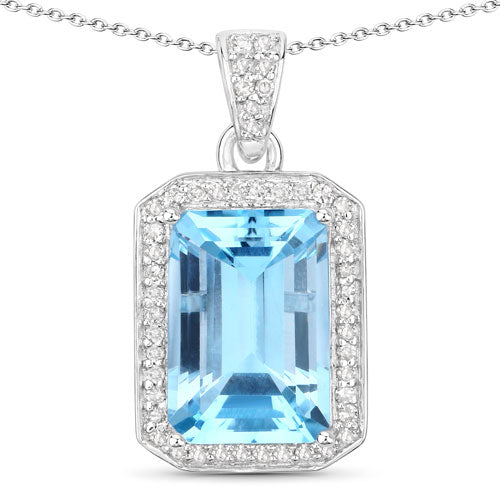 Bids.com 5.85 Carat Genuine Blue Topaz and White Diamond .925 Sterling Silver Pendant Pendants White Smoke size 18.00,size 20.00