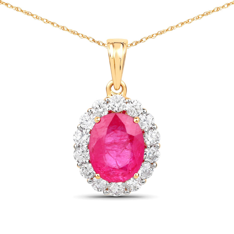 Bids.com 2.56 Carat Genuine Burma Ruby and White Diamond 18K Yellow Gold Pendant Pendants White Smoke One