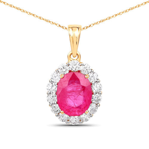 Bids.com 2.56 Carat Genuine Burma Ruby and White Diamond 18K Yellow Gold Pendant Pendants White Smoke size 16.00,size 18.00