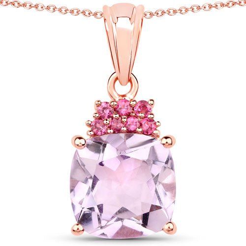 Bids.com 18K Rose Gold Plated 5.55 Carat Genuine Pink Amethyst and Rhodolite .925 Sterling Silver Pendant Pendants White Smoke Default Title
