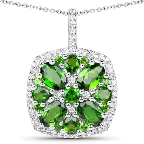 Bids.com 3.25 Carat Genuine Chrome Diopside and White Zircon .925 Sterling Silver Pendant Pendants White Smoke Default Title