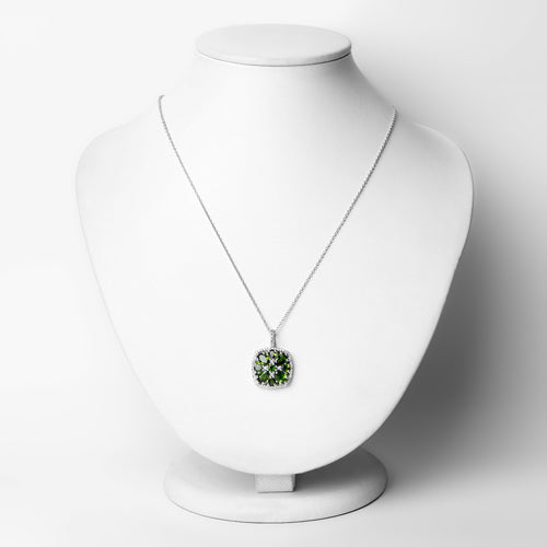 Bids.com 3.25 Carat Genuine Chrome Diopside and White Zircon .925 Sterling Silver Pendant Pendants White Smoke