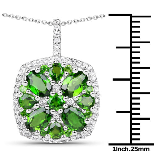 Bids.com 3.25 Carat Genuine Chrome Diopside and White Zircon .925 Sterling Silver Pendant Pendants White Smoke