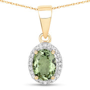 Bids.com 1.27 Carat Genuine Green Tourmaline and White Diamond 14K Yellow Gold Pendant Pendants White Smoke Default Title