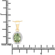 Bids.com 1.27 Carat Genuine Green Tourmaline and White Diamond 14K Yellow Gold Pendant Pendants White Smoke