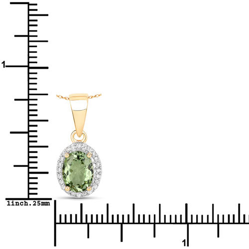 Bids.com 1.27 Carat Genuine Green Tourmaline and White Diamond 14K Yellow Gold Pendant Pendants White Smoke