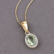 Bids.com 1.27 Carat Genuine Green Tourmaline and White Diamond 14K Yellow Gold Pendant Pendants Dim Gray